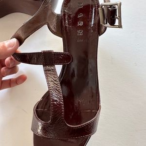 Authentic MARNI T-Strap Patent Leather Wedge Platform Sandal Size 36